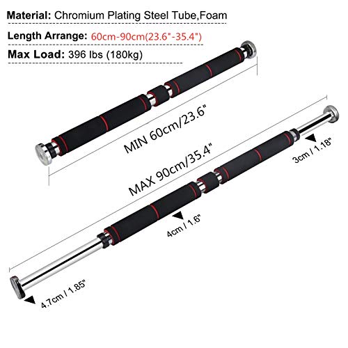 GREFIC Puerta Barra Dominadas, Ajustable 60-90 CM Pull Up Bars, 180KG de Carga Máxima Barra de Dominadas Pared, Fitness Musculacion Deporte en Casa, Abdominales Sit Up Barra, Casa Gimnasio Ejercicio GREFIC Puerta Barra Dominadas, Ajustable 60-90 CM Pull Up Bars, 180KG de Carga Máxima Barra de Dominadas Pared, Fitness Musculacion Deporte en Casa, Abdominales Sit Up Barra, Casa Gimnasio Ejercicio