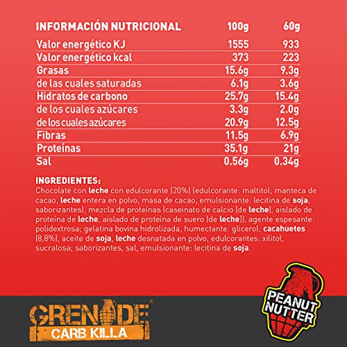 Grenade Carb Killa High Protein and Low Carb Barra Sabor Peanut Nutter - 12 Unidades