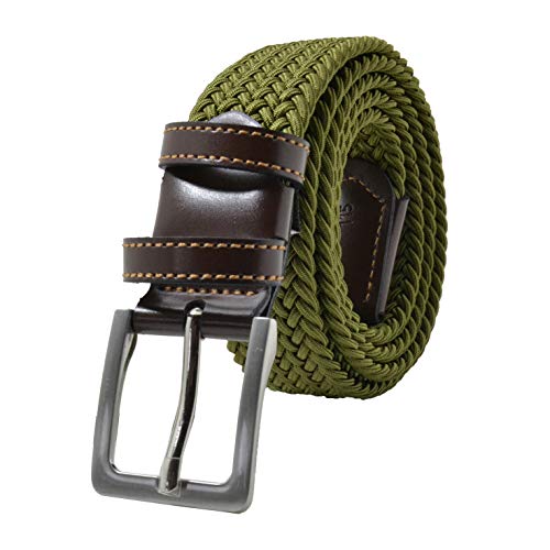 GreSel, Cinturón trenzado, de Hombre y Mujer, tejido elástico y cuero genuino, Made in Italy Verdone 120 (52-54)