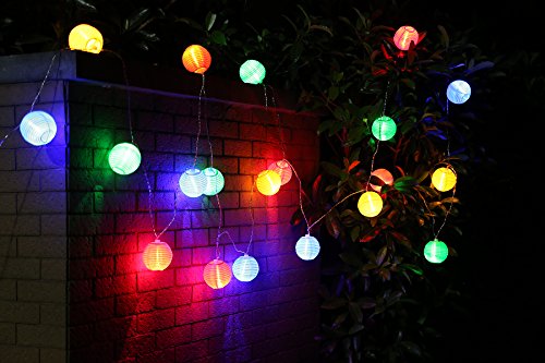 Gresonic Cadena de luz con farolillos, 20 ledes, decoración para el jardín, la Navidad, fiestas, bodas, interior y exterior, con enchufe