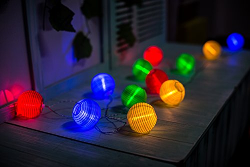 Gresonic Cadena de luz con farolillos, 20 ledes, decoración para el jardín, la Navidad, fiestas, bodas, interior y exterior, con enchufe