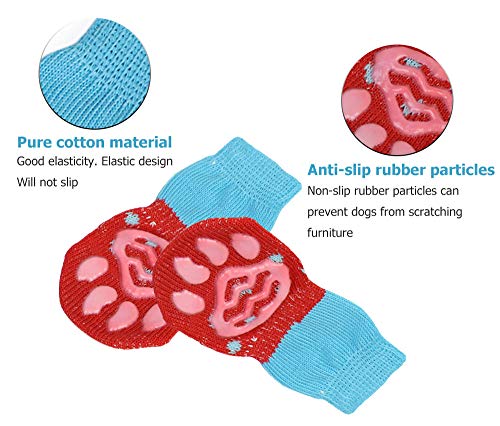 Gresunny 4 Piezas Calcetines para Perros Antideslizantes Protectores de Patas para Uso en Interior y Control de tracción con Refuerzo de Goma Botas para Mascotas Perro Gatos Rojo