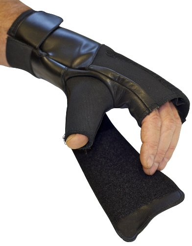 Gripeeze Manopla sin dedos con correa de velcro para terapia física, rehabilitación y equipo de ejercicio, tamaño mediano, color negro