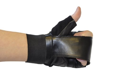 Gripeeze Manopla sin dedos con correa de velcro para terapia física, rehabilitación y equipo de ejercicio, tamaño mediano, color negro