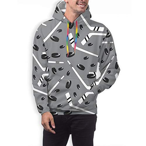 Gris Hockey Unisex Ligero Realista 3D Impresión Digital Sudadera con Capucha Sudadera con Capucha Jerseys Manga Larga Atlético Casual Camisas activas, XXL