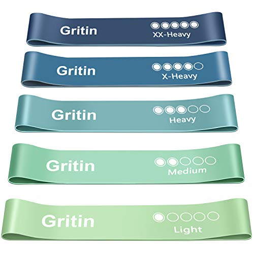 Gritin Bandas Elásticas Fitness/Bandas de Resistencia, Set de 5 Cintas Elásticas Fitness y Musculación de Látex Natural Agradable a la Piel con Guía de Ejercicios de Español y Bolsa Almacenamiento Gritin Bandas Elásticas Fitness/Bandas de Resistencia, Set de 5 Cintas Elásticas Fitness y Musculación de Látex Natural Agradable a la Piel con Guía de Ejercicios de Español y Bolsa Almacenamiento