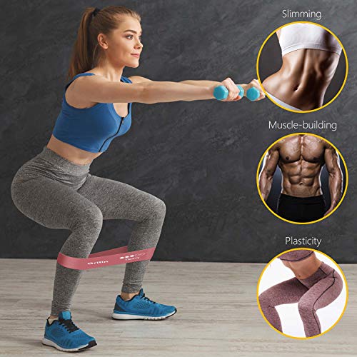 Gritin Bandas Elásticas Fitness/Bandas de Resistencia, Set de 5 Cintas Elásticas Fitness y Musculación de Látex Natural Agradable a la Piel con Guía de Ejercicios de Español y Bolsa Almacenamiento