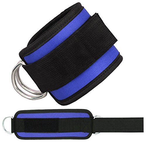 Grofitness Correas ajustables para los tobillos con doble anilla en D, correa para muñecas y piernas de peso, para fijar máquina de cable, 1 par, azul