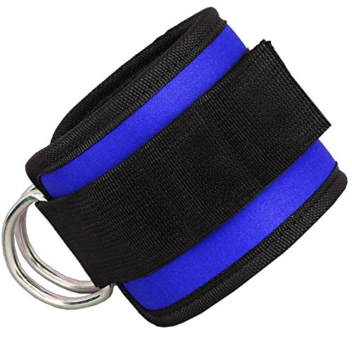 Grofitness Correas ajustables para los tobillos con doble anilla en D, correa para muñecas y piernas de peso, para fijar máquina de cable, 1 par, azul