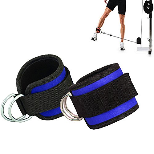 Grofitness Correas ajustables para los tobillos con doble anilla en D, correa para muñecas y piernas de peso, para fijar máquina de cable, 1 par, azul