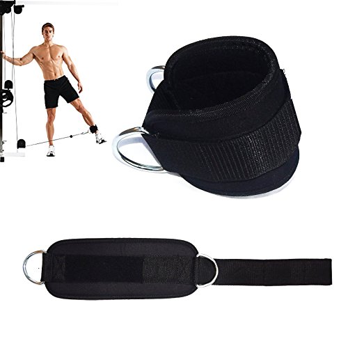 Grofitness Correas ajustables para los tobillos con doble anilla en D, correa para muñecas y piernas de peso, para fijar máquina de cable, 1 par, negro