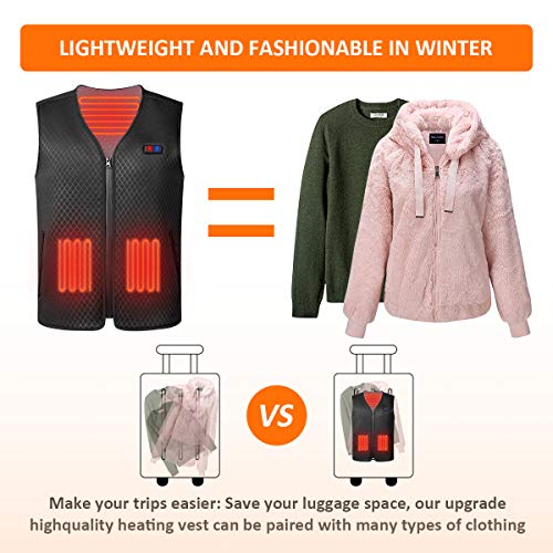 GROLEOA Chaleco térmico eléctrico de invierno cálido USB para mujeres y hombres, calentador de cuerpo eléctrico térmico con 3 niveles de calor, al aire libre L chaleco cálido para motocicleta,