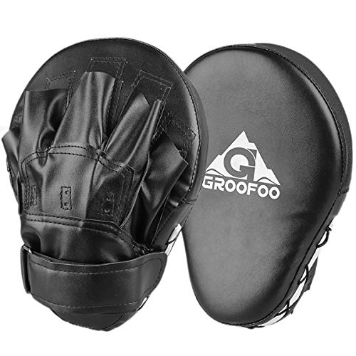 GROOFOO 1 par Almohadillas de Boxeo, Almohadillas de Entrenamiento de Cuero PU para Niños y Adultos MMA, Muay Thai, Karate, Dojo, Taekwondo - Negro