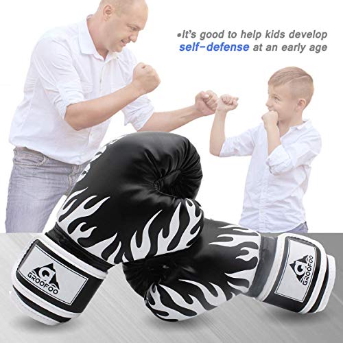 GROOFOO Guantes de Boxeo para Niños 4oz Entrenamiento Combate Guantes de Perforación per MMA Muay Thai Kick Boxing Età da 3 a 9 Anni - Negro