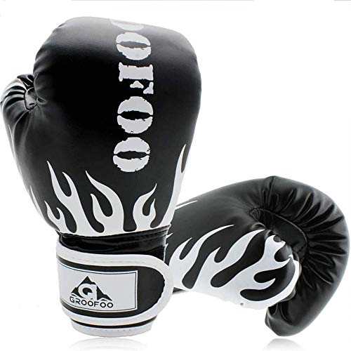 GROOFOO Guantes de Boxeo para Niños 4oz Entrenamiento Combate Guantes de Perforación per MMA Muay Thai Kick Boxing Età da 3 a 9 Anni - Negro