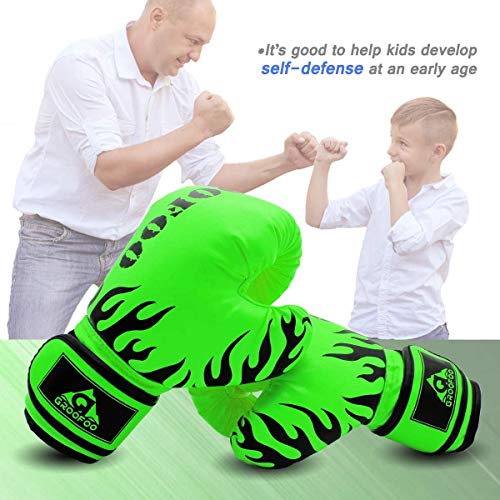 GROOFOO Guantes de Boxeo para Niños 4oz Entrenamiento Combate Guantes de Perforación per MMA Muay Thai Kick Boxing Età da 3 a 9 Anni - Verde