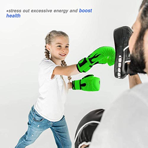 GROOFOO Guantes de Boxeo para Niños 4oz Entrenamiento Combate Guantes de Perforación per MMA Muay Thai Kick Boxing Età da 3 a 9 Anni - Verde