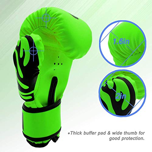 GROOFOO Guantes de Boxeo para Niños 4oz Entrenamiento Combate Guantes de Perforación per MMA Muay Thai Kick Boxing Età da 3 a 9 Anni - Verde