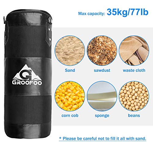 GROOFOO Saco de Boxeo Niños Adulto 100x33cm Tarea Pesada Oxford Boxing Bag para Entrenamiento de Boxeo para Niños Bolsa sin llenar con Cadena Montaje para MMA Muay Thai Kick Boxing - Negro GROOFOO Saco de Boxeo Niños Adulto 100x33cm Tarea Pesada Oxford Boxing Bag para Entrenamiento de Boxeo para Niños Bolsa sin llenar con Cadena Montaje para MMA Muay Thai Kick Boxing - Negro
