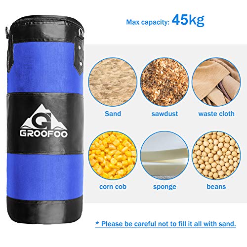 GROOFOO Saco de Boxeo Niños Tarea Pesada Oxford Boxing Bag para Entrenamiento de Boxeo para Niños Bolsa sin llenar con Cadena Montaje para MMA Muay Thai Kick Boxing 80x28CM Azul GROOFOO Saco de Boxeo Niños Tarea Pesada Oxford Boxing Bag para Entrenamiento de Boxeo para Niños Bolsa sin llenar con Cadena Montaje para MMA Muay Thai Kick Boxing 80x28CM Azul