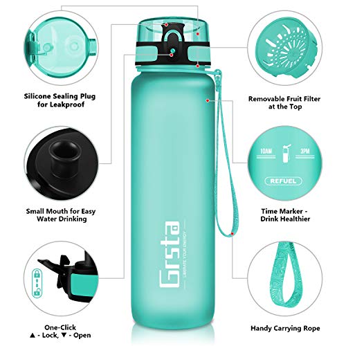 Grsta Botella Agua - Botella de Agua Deportes 350ml Botella Deportiva Tritan de Plástico Sin BPA con Filtro & Marcador de Tiempo para Niños y Adultos, Hogar y Exterior Grsta Botella Agua - Botella de Agua Deportes 350ml Botella Deportiva Tritan de Plástico Sin BPA con Filtro & Marcador de Tiempo para Niños y Adultos, Hogar y Exterior