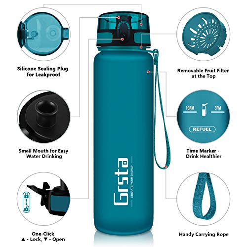 Grsta Botella Agua - Botella de Agua Deportes 800ml Botella Deportiva Tritan de Plástico Sin BPA con Filtro & Marcador de Tiempo para Niños y Adultos, Hogar y Exterior Grsta Botella Agua - Botella de Agua Deportes 800ml Botella Deportiva Tritan de Plástico Sin BPA con Filtro & Marcador de Tiempo para Niños y Adultos, Hogar y Exterior