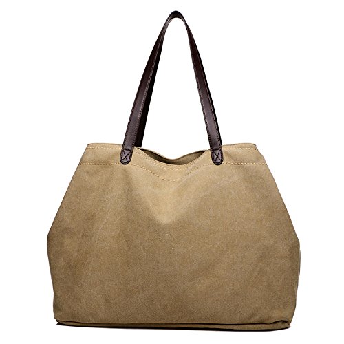 GSHIYA Indumentaria Femenina de Asas Casual Bolsas Bolsas Shouder Concise Style Bolsos Monedero Diario Shopper para Viajes Escuela de Trabajo,Caqui