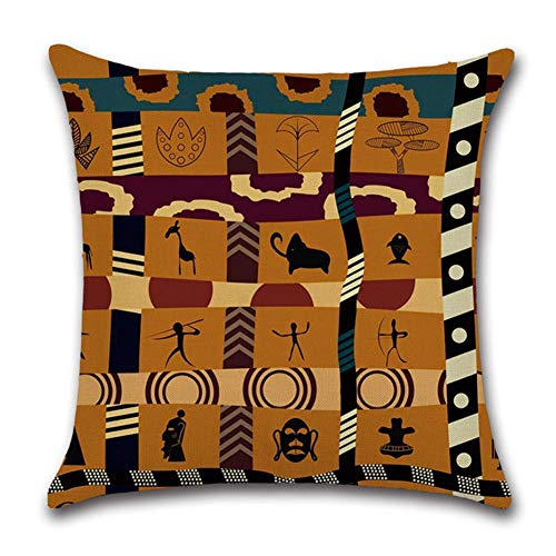 Gspirit 4 Pack Estilo étnico Africano Algodón Lino Throw Pillow Case Funda de Almohada para Cojín 45x45 cm