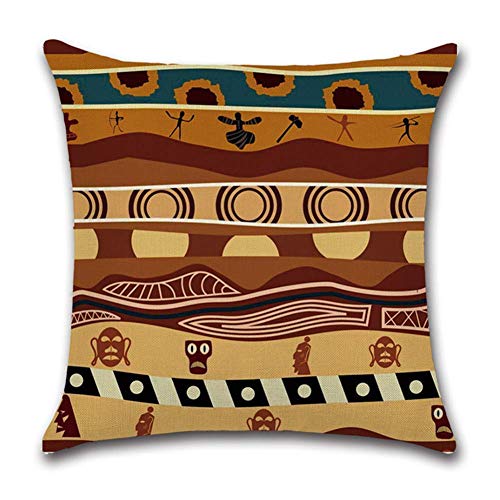 Gspirit 4 Pack Estilo étnico Africano Algodón Lino Throw Pillow Case Funda de Almohada para Cojín 45x45 cm