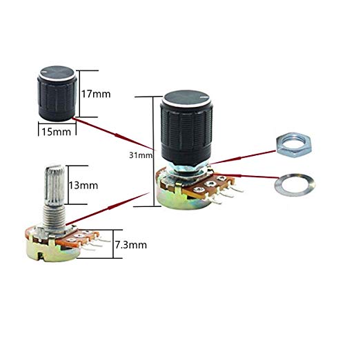 GTIWUNG 20Pcs Potenciómetro B5K B10K B20K B50K B100K Ohm, Lineal Cónico Rotativo Potenciómetro Kit, 3 Terminales Potenciometro de B-Tipo Estéreo Audio Potenciómetro con Perilla GTIWUNG 20Pcs Potenciómetro B5K B10K B20K B50K B100K Ohm, Lineal Cónico Rotativo Potenciómetro Kit, 3 Terminales Potenciometro de B-Tipo Estéreo Audio Potenciómetro con Perilla