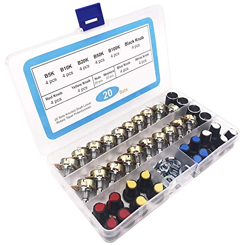 GTIWUNG 20Pcs Potenciómetro B5K B10K B20K B50K B100K Ohm, Lineal Cónico Rotativo Potenciómetro Kit, 3 Terminales Potenciometro de B-Tipo Estéreo Audio Potenciómetro con Perilla GTIWUNG 20Pcs Potenciómetro B5K B10K B20K B50K B100K Ohm, Lineal Cónico Rotativo Potenciómetro Kit, 3 Terminales Potenciometro de B-Tipo Estéreo Audio Potenciómetro con Perilla