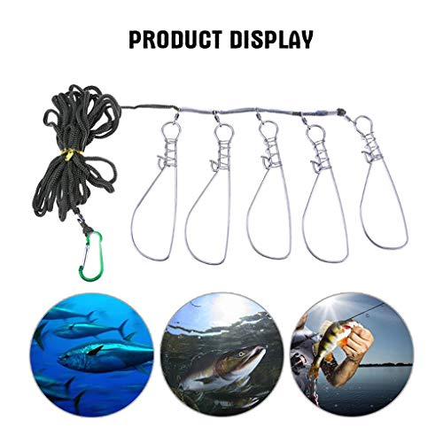 Guangcailun Cuerda de Pesca 5M con el Bloqueo de la Hebilla de Acero Inoxidable en Vivo Pescados de la Cerradura de la Correa de Accesorios de Pesca Stringer, Tackle