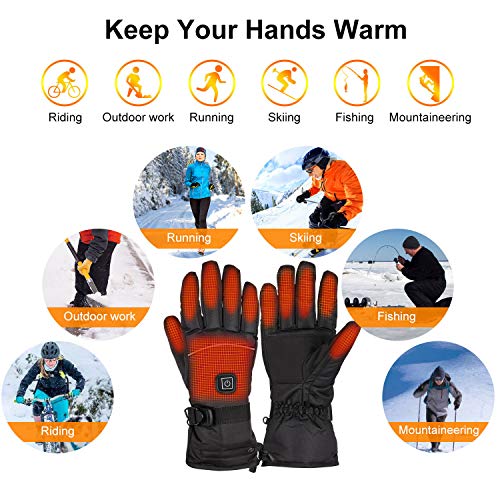 Guantes Calefactables Eléctricos con Batería Hombres y Mujeres, 3 Configuraciones Calefacción, Guantes Cálidos con Pantalla Táctil, Guantes Térmicos Impermeables de Invierno para Esquí Pesca Caza