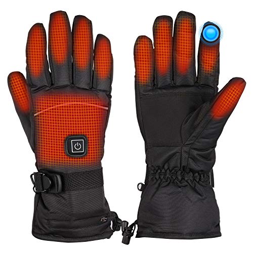 Guantes Calefactables Eléctricos con Batería Hombres y Mujeres, 3 Configuraciones Calefacción, Guantes Cálidos con Pantalla Táctil, Guantes Térmicos Impermeables de Invierno para Esquí Pesca Caza