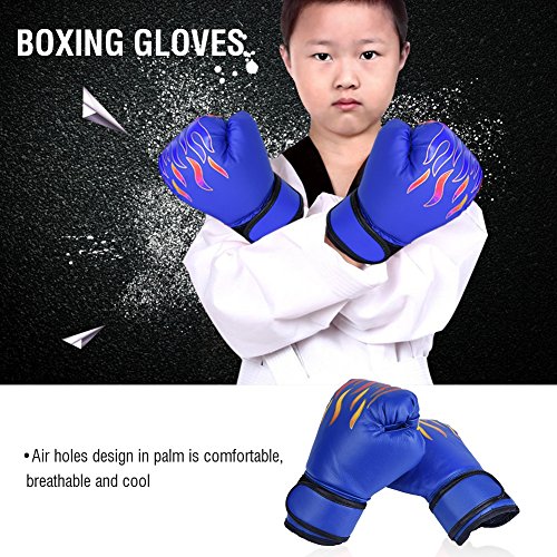 Guantes de Boxeo de Niños Guante de Entrenamiento de Cuero PU para Thai Sparring Kickboxing Guantes para Niños de 7-13 Años ( Color : Azul )
