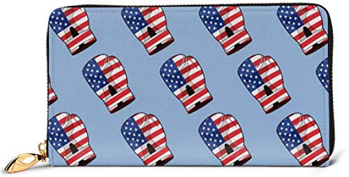 Guantes de boxeo para mujer con la bandera de Estados Unidos, de cuero, carteras con bloqueo RFID, cremallera alrededor de la cartera, cartera de cuero genuino para tarjetas de viaje, bolso de muñeca