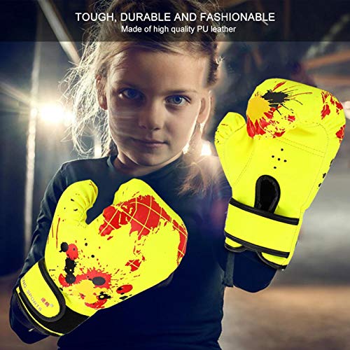 Guantes de Boxeo para niños Entrenamiento irls Niños Guantes de Boxeo para niños Entrenamiento de puñetazo Mitones de Lucha para niños para Pelear, Kick Boxing(Amarillo)