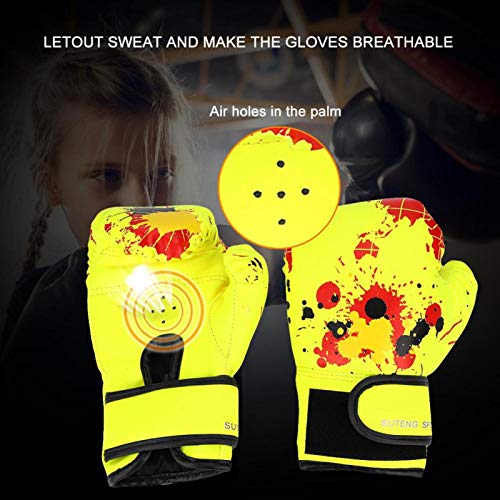 Guantes de Boxeo para niños Entrenamiento irls Niños Guantes de Boxeo para niños Entrenamiento de puñetazo Mitones de Lucha para niños para Pelear, Kick Boxing(Amarillo)