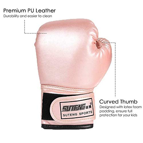 Guantes de boxeo para niños, saco de boxeo y kickboxing, guantes para entrenamiento de artes marciales mixtas, guantes de boxeo para jóvenes, niños y niñas de 3 a 10 años, 1 par (rosa)