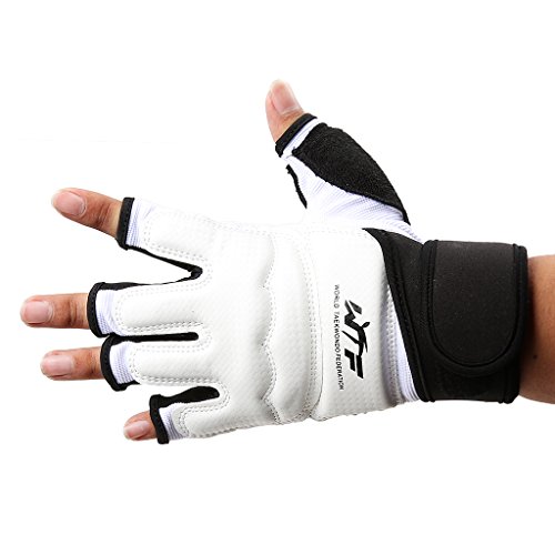 Guantes De Boxeo Protector Medio Dedo Muay Tailandés Gimnasio Mano Acolchado De Gimnasia Hijos Adultos - Blanco, M