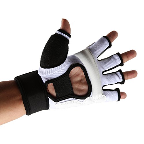 Guantes De Boxeo Protector Medio Dedo Muay Tailandés Gimnasio Mano Acolchado De Gimnasia Hijos Adultos - Blanco, M