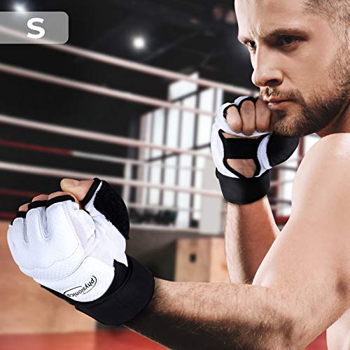 Guantes de Boxeo - Talla S/M/L/XL sin Dedos, Profesionales Unisex Adulto, para Entrenamiento en Saco Combate MMA UFC Sparring Lucha, Negro/Blanco - Guantes de Combate, Guantes para Saco