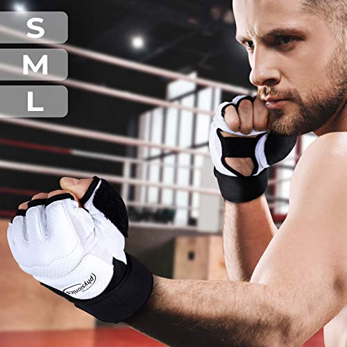 Guantes de Boxeo - Talla S/M/L/XL sin Dedos, Profesionales Unisex Adulto, para Entrenamiento en Saco Combate MMA UFC Sparring Lucha, Negro/Blanco - Guantes de Combate, Guantes para Saco Guantes de Boxeo - Talla S/M/L/XL sin Dedos, Profesionales Unisex Adulto, para Entrenamiento en Saco Combate MMA UFC Sparring Lucha, Negro/Blanco - Guantes de Combate, Guantes para Saco