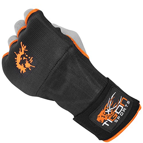 Guantes de boxeo Tigon con vendaje de algodón e interior de gel para MMA (negros), color negro, tamaño Large