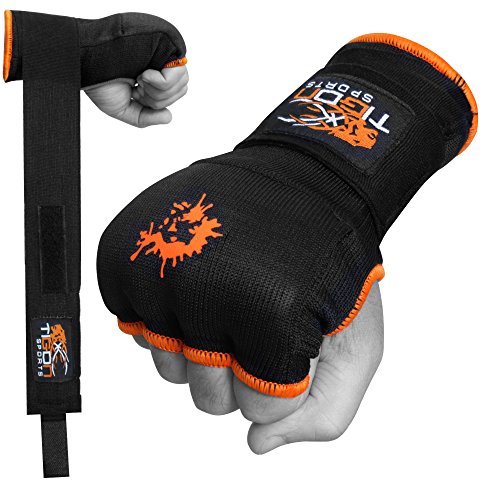 Guantes de boxeo Tigon con vendaje de algodón e interior de gel para MMA (negros), color negro, tamaño Large