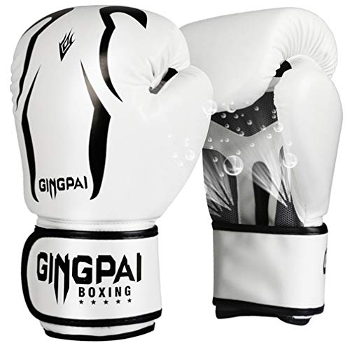 Guantes de entrenamiento de boxeo, guantes de boxeo para hombres y mujeres, guantes kickboxing, Sparring guantes, guantes pesados ​​del bolso para el boxeo, el kickboxing, Muay Thai, MMA,Blanco,10OZ