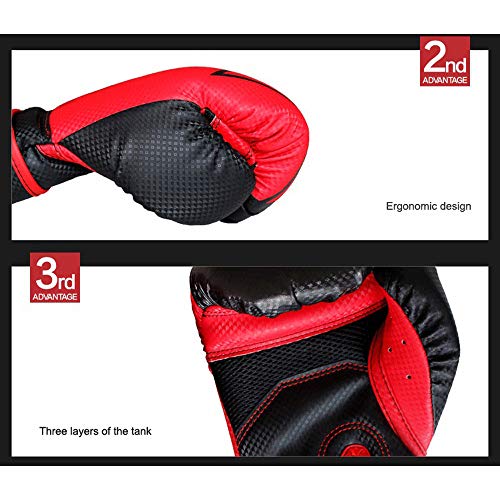 Guantes De Entrenamiento, guantes de boxeo de formación de cuero natural El club gimnasio es conveniente para los hombres y las mujeres los guantes de boxeo (6 oz, 8 oz, 10 oz, 12 oz,),Rojo,10oz