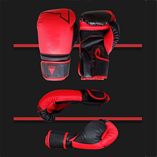 Guantes De Entrenamiento, guantes de boxeo de formación de cuero natural El club gimnasio es conveniente para los hombres y las mujeres los guantes de boxeo (6 oz, 8 oz, 10 oz, 12 oz,),Rojo,10oz