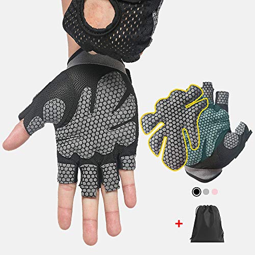 Guantes de Fitness Transpirables Guantes de Silicona con Espalda Hueca Guantes de Fitness Levantamiento de Pesas Ejercicio con Mancuernas Accesorios de Fitness-Gris, XL