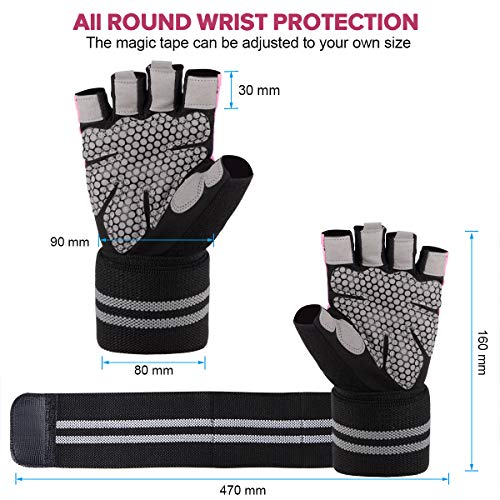 Guantes de gimnasio, guantes entrenamiento con soporte completo para la muñeca, protección de la palma, Guantes deportivos transpirables, ideales para levantamiento de pesas, flexiones (Rosa, S) Guantes de gimnasio, guantes entrenamiento con soporte completo para la muñeca, protección de la palma, Guantes deportivos transpirables, ideales para levantamiento de pesas, flexiones (Rosa, S)